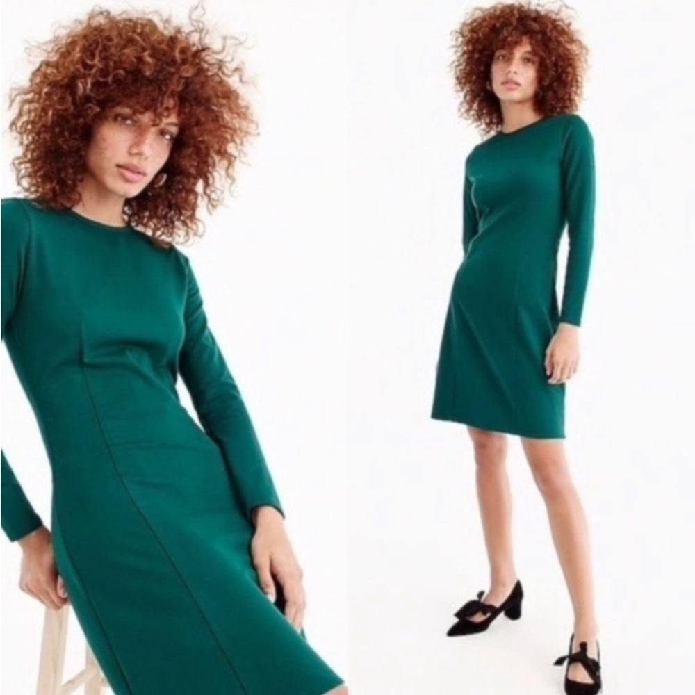 J. Crew Zip Ponte Dress Green Deep Jade Sz 2